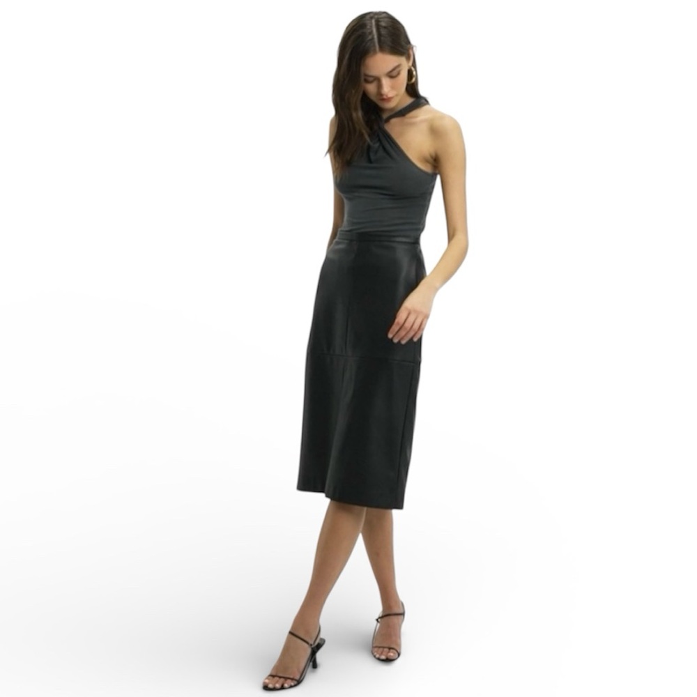 Joe’s Jeans Doreen Cross Seamed Faux Leather Midi Skirt in Blk Sz XS